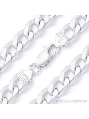 13mm Cuban / Curb Link Italian Chain Necklace in Solid .925 Sterling Silver 20"
